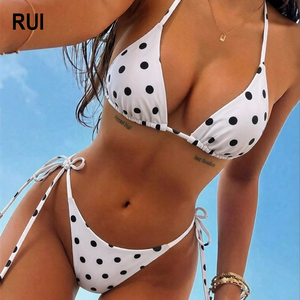 RUIQUWIN Wholesale Sexy Brazilian <b>Bikini</b> Set for Women Custom Logo Triangle Two Piece Swimwear with Thong - Product Image 1