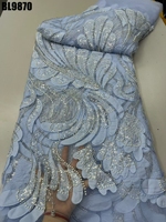 Nouveau Tissu de Robe de Mariée Écologique en Dentelle Brodé de Perles Tubulaires, Paillettes et Mailles, Motif Floral, Fabriqué en Équateur