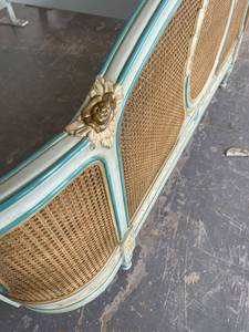 Vintage French Provincial Solid Wood <strong>Cane</strong> Rattan <strong>Bed</strong> Hand Carved Gilded Bedroom <strong>Bed</strong> Frame King Queen Size - Product Image 5