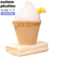 Coussin en peluche en forme de cornet de crème glacée, doux et mignon, en tissu court, avec broderie, pour la décoration de canapé - Grande Vente
