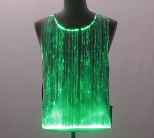 Karanlıkta parlayan LED RGB renkler müzikli ışık up Fiber optik parti elbise Rave aydınlık festivali giyim