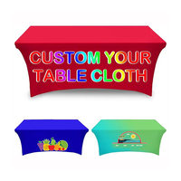 Housses de table extensibles personnalisées en spandex avec graphismes personnalisés pour salons professionnels, événements et promotions commerciales