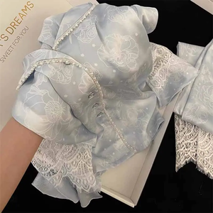 Pyjama personnalisé en soie glacée pour femme, ensemble de nuit en soie fine à manches longues avec perles, idéal printemps-été, tenue d'intérieur - Product Image 2