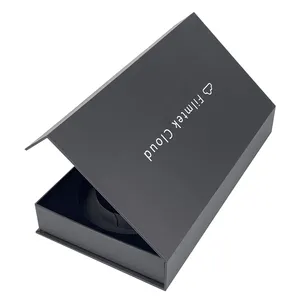 Baskı özel Logo lüks siyah kitap şeklinde sert karton katlanabilir hediye kutusu kağıt kapaklı manyetik hediye kutusu