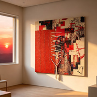 Art mural abstrait moderne rouge et noir texturé, peint à la main, décoration murale texturée en corde tressée 3D, tailles personnalisées disponibles