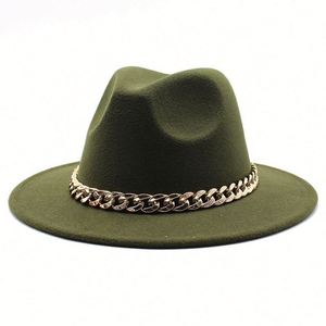 Wholesale Wide Brim Women Fedora Hats for Adults <b>Cheap</b> 27 Solid Colors Polyester Fedora Hats With <b>Chain</b> - Product Image 4
