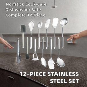 Basic Wholesale 12-Piece SS430 Stainless Steel Dishwasher Safe Non-Stick Kitchen <b>Utensil</b> Set - Product Image 2
