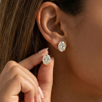 Boucles d'oreilles ovales en zircon pour femmes, boucles d'oreilles clous scintillantes, bijoux solides, cadeau de mariage ou de fiançailles
