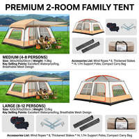 Tenda Camping Otomatis Dua Lapis Oxford, Dua Kamar Satu Ruang Tamu, Luas, Portabel, Anti Panas & Anti Hujan, Untuk Taman