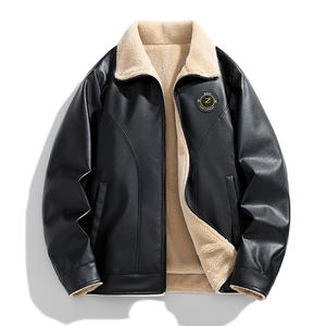 Manteau en cuir épais tendance rétro pour homme, en cachemire d'agneau, nouvelle collection automne-hiver, avec revers en velours et rembourrage en coton. - Product Image 1