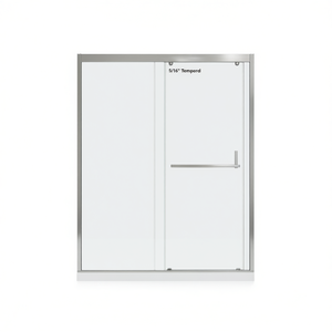 Porta Doccia Scorrevole con Telaio in Vetro Temperato da 5/16 Pollici, Finitura Nichel Spazzolato, Design Minimalista Rettangolare - Product Image 1
