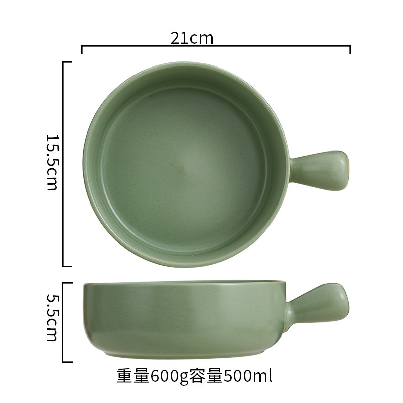 Bowl with handle-green glaze