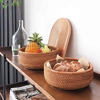 Panier à fruits rond en rotin naturel bols de rangement tissés à la main paniers de service organisateur en osier pour salle à manger (lot de 3)
