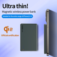 Batterie externe ultra-fine de 5000 mAh, charge rapide sans fil magnétique 15 W, indicateur de puissance LED, chargeur portable d'urgence pour les voyages