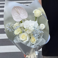 Papier d'emballage pour fleurs en carton rigide de forme spéciale, argent mat double face, épaissi, haut de gamme, emballage artisanal frais