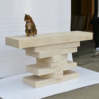 Table en travertin avec design empile de livres, table console de style chinois pour couloir
