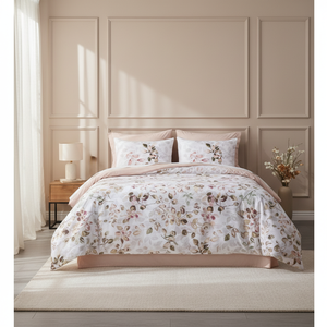 Cotton Brice Beige <b>Single</b> Duvet Cover <b>Set</b> Luxury Floral Satin <b>Bedding</b> Thick 4-Piece King and Twin Size for Home or Wedding - Product Image 3