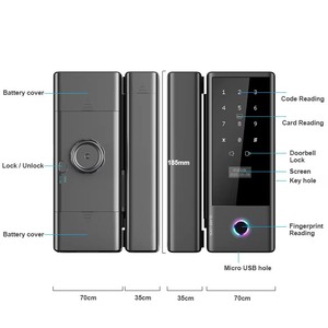 <span class=keywords><strong>Serrure</strong></span> de porte en verre haute sécurité à reconnaissance de veine palmaire et d'empreinte digitale avec clé mécanique, <span class=keywords><strong>serrure</strong></span> de porte intelligente électronique automatique pour double vitrage - Product Image 3