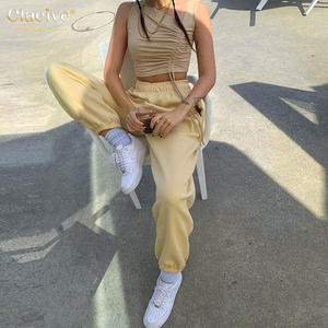 Clacive Otoño Invierno Hip Hop pantalones de chándal pantalones de algodón elástico cintura deportivo amarillo Mujer Pantalones - Product Image 1