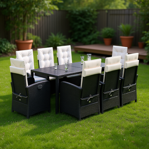 Set da Pranzo da Giardino in Rattan PE Nero per 8 Persone, Arredamento da Esterno Design Standard Resistente alle Intemperie - Product Image 2