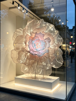 Y-017 Installation florale géante élégante et romantique en organza, faite à la main, avec éclairage LED pour la décoration de scène de mariage