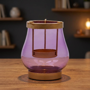 Tarro de vela de vidrio elegante de alta calidad con linternas de soporte de metal para decoración del hogar para Navidad - Product Image 3