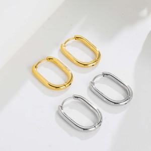 U-Shaped Stainless Steel <b>Hoop</b> Earrings-Gold & <b>Silver</b> Two-Tone Light Luxury Daily Outfit Basic Stylish Accessory - Product Image 1