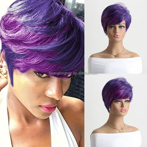 Nouvelle <span class=keywords><strong>perruque</strong></span> courte bouclée pour femme, dégradé violet avec frange, coiffure facile à poser, naturelle et multifonctionnelle - Product Image 1
