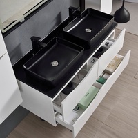 Meuble-lavabo mural élégant et moderne en bois massif avec double vasque en céramique, miroir LED, style ferme, résistant à l'eau, pour salle de bain et chambre