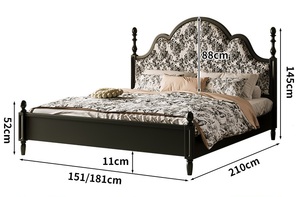 <span class=keywords><strong>Letto</strong></span> <span class=keywords><strong>Matrimoniale</strong></span> Retrò Francese in Stile Europeo, Nero, in Legno Massello, Imbottito in <span class=keywords><strong>Tessuto</strong></span>, Minimalista, Stile Metà Secolo - Product Image 6