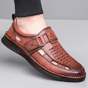Men's Hollowed Out Breathable Leather <b>Clogs</b> Slip On Casual Shoes Brown 9982 - Product Image 3