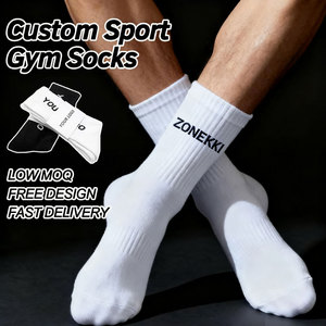 Paquet gratuit bas quantité minimale de commande haute qualité broderie Gym chaussettes <span class=keywords><strong>coton</strong></span> hommes athlétique formation équipage chaussettes uni blanc personnalisé Gym chaussettes - Product Image 1