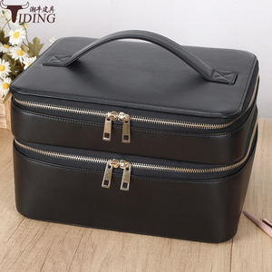 Tiding Professional Makeup Bag Genuine Leather Portable Cosmetic <b>Case</b> Black P8872NH - Product Image 1