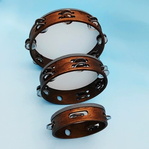 Wholesale Vintage Dark Brown Wood Tambourine <b>Drum</b> With Metal Jingles Orff Percussion Instrument Folk Rhythm Toy - Product Image 4