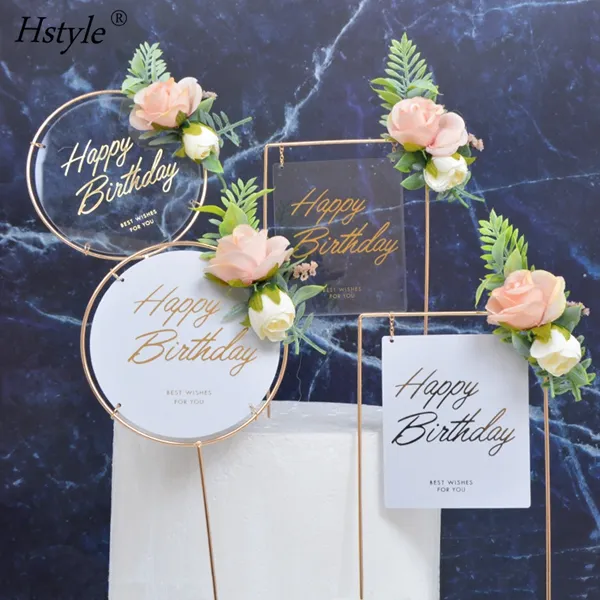 Adorno acrílico para pastel de feliz cumpleaños, decoración para Tartas, decoración para jardín con flores, tema bohemio, fiesta, PQ682