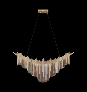 Lámpara Colgante de Lujo de Alta Gama para Sala de Estar o Salón de Banquetes, Diseño Artístico <span class=keywords><strong>Arpeggio</strong></span> de 44.75 Pulgadas de Ancho, Iluminación Lineal en Oro Suave - Product Image 3