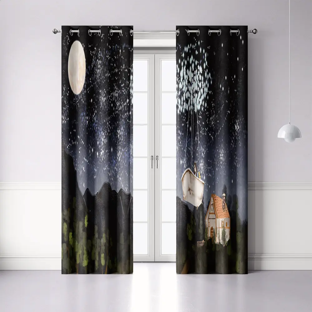 Bebek odası yıldızlı gökyüzü yaratıcı curtains100 % 100 Polyester perdesi çocuk perdeleri çizgi film karakterleri ile çocuk odası için