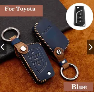 De cuero genuino Budge remoto inteligente de cuero de lujo coche clave de Control para Toyota Fortuner altolyer Prado Camry Rav4