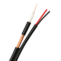 Cable Coaxial RG59 Siamés para CCTV con 2 Hilos de Alimentación, 75 Ohmios, Cubierta de PVC Trenzada de Cobre para Instalación de Cámaras de Seguridad