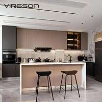 Set Kabinet Dapur Modular Modern Warna Taupe, Kabinet Dapur Pintar dengan Pantry