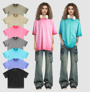 เสื้อยืดโอเวอร์ไซส์ทรงบ็อกซี่ ผ้าคอตตอนหนา 260 กรัม แบบครอป สไตล์วินเทจ สตรีทแวร์ สีซีดแบบซันเฟด ล้างสีแบบแอซิดวอช สำหรับผู้ชาย - Product Image 1