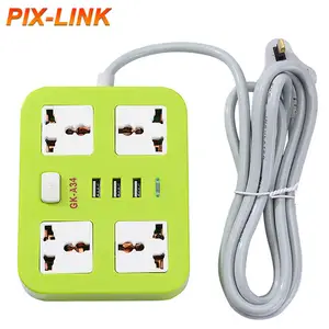 PIX-LINK ปลั๊ก USB ไฟฟ้าในครัวเรือนสวิตช์ซ็อกเก็ตหลายรู 2m ปลั๊กอินบอร์ดสายไฟปลั๊กอินบอร์ดพร้อมสายไฟ