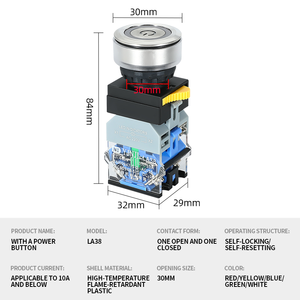Interrupteur indicateur de puissance réinitialisable de 30 mm avec lumière et interrupteur autobloquant GQ38-11DS - Composants de haute qualité pour une utilisation sûre - Product Image 3