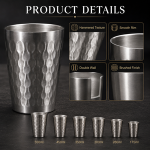 Gobelet isotherme en acier inoxydable martelé à effet ondulé, double paroi 304, pour bière, café et eau, style coréen or et argent - Product Image 5