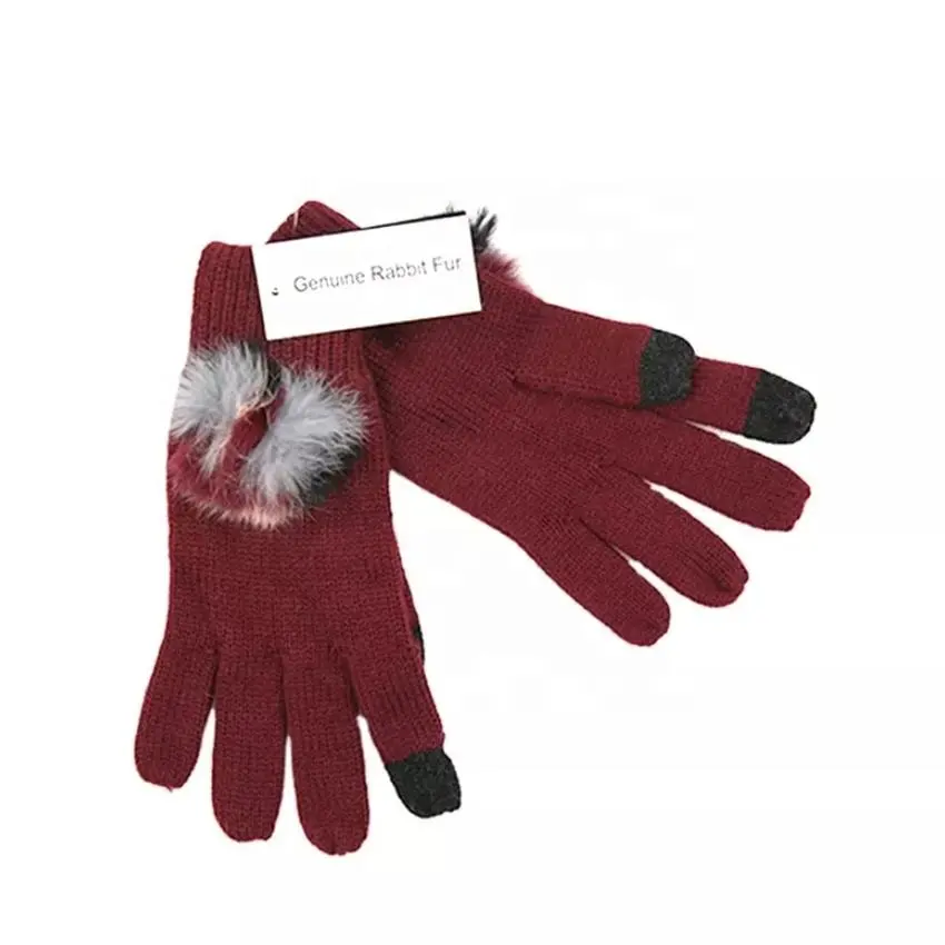 Gants chauds pour écran tactile en fourrure de lapin multicolore personnalisés pour femmes pour l'hiver