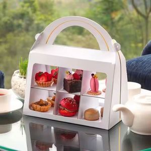 Support à gâteaux en carton pour le thé de l'après-midi en famille, boîte de rangement portable à plusieurs niveaux pour desserts, avec poignée, pour cupcakes et macarons - Product Image 4