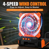 Ventilateur de camping solaire 4 vitesses avec LED et protection anti-moustiques, ventilateur de tente rechargeable et étanche à longue autonomie pour usage extérieur