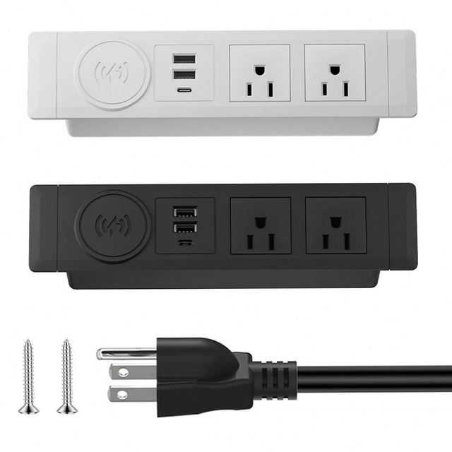 Factory US Outlet Conference Tabletop Wireless Charging Socket Desktop Mount Recessed Power Strip With USB Ports 2 AC Sockets