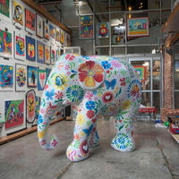 Sculpture d'éléphant 3D grandeur nature en résine colorée, modèle ange, pour jardin extérieur, style Pop Art, par un artiste contemporain