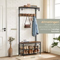 Porte-manteau 3-en-1 avec banc à chaussures et étagères de rangement, meuble d'entrée industriel en acier avec 5 crochets, facile à assembler
